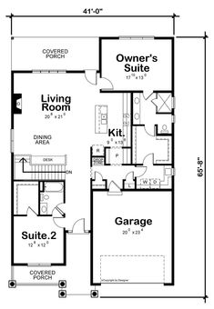 the floor plan for a two story house with an attached garage and living room area