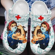 Awesome Nurse Shoes   Super Hero Nurse Crocs Clog Gift For Women Girl Lightweight construction with breathable mesh fabric provides a comfortable and flawless fit. Nurse Crocs, Nursing Crocs, Nurse Clogs, Hero Nurse, Crocs Outfit, Nurse Shoes, Crocs Clog, Nursing Clogs, Female Hero