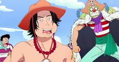 one piece characters are standing in front of another character with an evil look on his face