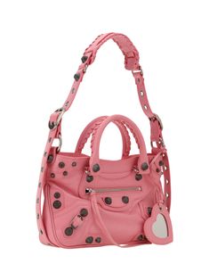 100% Lambskin Designer Medium Satchel With Removable Pouch, Luxury Medium Shoulder Bag With Removable Pouch, Designer Medium Shoulder Bag With Removable Pouch, Luxury Medium Bag With Adjustable Strap, Designer Medium Shoulder Bag For Everyday Use, Medium Shoulder Bag With Dust Bag Included, Pink Balenciaga Sling Bag, Pink Belenciaga Bag, Orange Balenciaga Bag