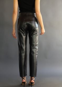 Classic Leather Pants For Night Out In Fall, Classic Leather Pants For Fall Night Out, Sleek Fitted Brown Leather Pants, Fitted Faux Leather Classic Bottoms, Classic Fitted Faux Leather Bottoms, Modern High Waist Black Leather Pants, Modern High-waisted Black Leather Pants, Trendy Fitted Leather Pants With Belt Loops, Fitted Leather Pants With Belt Loops For Winter