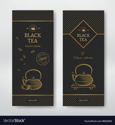 two black tea banners with gold accents