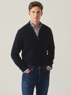 Seasonal, lightweight cashmere has arrived in the form of our essential zip neck sweater. | J.McLaughlin Men's Henry Cashmere 1/4 Zip Top Dark Navy, Size 2XL Casual Cashmere Half-zip Sweater, Casual Half-zip Cashmere Sweater, Half Zip Sweater Outfit, Zip Sweater Outfit, Sweater Tops Outfit, Side Quest, Quarter Zip Men, Crew Neck Sweater Men, Half Zip Sweater