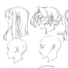 the head and shoulders of an anime character with different hair styles, from front to back