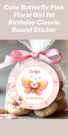 1st Birthday stickers featuring the cutest happy butterfly and cute floral pattern, all in pink, yellow, and white. Perfect for 1st, 2nd or any Birthday of a little girl. Easily personalize the text. - Kate Eden Art
#zazzlemade #1stbirthday #1stbirthdaygirl