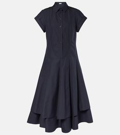 Find LOEWE Cotton Midi Dress on Editorialist. Material: 100% cotton. Care instructions: machine wash at 30 degrees. Made in Italy. Designer color name: Dark Blue. Embroidery: 100% polyester. Lining: 100% cotton. Closure: half-buttoned front. Loewe Dress, Dark Blue Embroidery, Name Dark, Dark Blue Dress, Denim Midi Dress, Midi Dress Style, Cotton Shirt Dress, Maxi Jersey Dress, Blue Embroidery