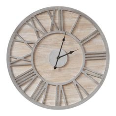 a wooden clock with roman numerals on it