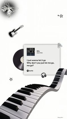 an image of a musical keyboard with music notes flying around it and the words i just wanna let it go on