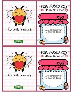 spanish valentine's day cards with pictures of bees and hearts