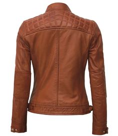 Tan Biker Leather Jacket For Women
This tan leather motorcycle jacket has been designed with both function and style in mind. Perfect for bikers, as well as everyday wear, this quilted leather jacket for women is a must-have outfit for any occasion. It doesn't feel weighty despite its solidness, so wearing it is very comfortable. The slim cut and added stretch make this biker jacket as comfortable as it is flattering, while its secure zip fastenings, fitted waist and soft collar make it incredibly practical. Brown Quilted Leather Jacket For Winter, Fitted Brown Leather Jacket With Padded Collar, Fitted Brown Biker Jacket For Motorcycling, Fitted Brown Quilted Outerwear, Brown Fitted Leather Jacket For Motorcycling, Fitted Brown Leather Jacket For Motorcycling, Fitted Quilted Biker Jacket For Fall, Quilted Fitted Biker Jacket For Fall, Fitted Quilted Leather Jacket In Casual Style