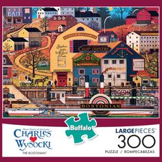 a puzzle piece with the words charles wwocock on it and an image of a town