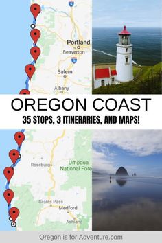 the oregon coast is surrounded by three different pictures