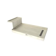 a white shelf with two shelves on each side and an empty drawer in the middle