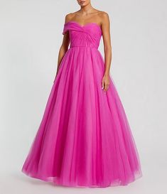 Mac Duggal One Off the Shoulder Bustier Ball Gown | Dillard's One-shoulder Gown With Ruched Bodice For Gala, Strapless Tulle Evening Dress, Strapless Prom Ball Gown With Ruched Bodice, Pleated Bodice Strapless Dress For Debutante Ball, Strapless Dress With Pleated Bodice For Debutante Ball, Fitted One-shoulder Tulle Gown, Formal One-shoulder Tulle Evening Dress, Strapless Tulle Gown With Ruched Bodice, One-shoulder Pleated Bodice Evening Dress For Prom