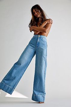 Just Float On Flare Jeans | Free People Jean Photoshoot, Jeans Photoshoot, Popular Jeans, Jeans Trend, Jeans Free People, High Rise Wide Leg Jeans, All Jeans, Fashion Photography Poses