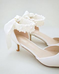 Ivory Satin Pointy Toe Low Heels with Perla Ankle Strap, Bridal Shoes White Pearl Embellished Wedding Shoes For Bridesmaids, Low Heel Wedding Shoes With Satin Bow, Elegant Pearl Ankle Strap Wedding Shoes, Elegant Pearl Wedding Shoes With Ankle Strap, Elegant Wedding Shoes With Satin Bow For Bridal Shower, Feminine Wedding Heels With Satin Bow, Elegant Closed Toe Bridal Accessories For Bridesmaid, Elegant Bridesmaid Wedding Shoes With Bow, Elegant Wedding Shoes With Satin Bow And Ankle Strap