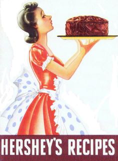 an advertisement for hershey's chocolate cake with a woman holding a piece of cake