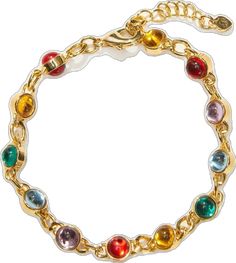 Gold Crystal Chain Bracelet, Multicolor Gold Plated Bracelet, Multicolor Gold Jubilee Bracelet, Gold Resin Bracelet, Adjustable Resin Bangle Jewelry, Multicolor Metal Chain Bracelet, Resin Bracelets As Gifts, Gold Metal Crystal Bracelet With Adjustable Chain, Trendy Gold Metal Crystal Bracelet