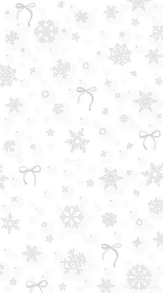 white snowflakes and bows on a white background for christmas cards or wallpaper