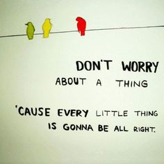 two birds sitting on a wire with the words don't worry about a thing cause every little thing is gone be all right