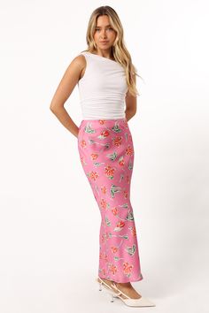 DETAILS   This midi length skirt is the perfect addition to your wardrobe. The slip style with invisible side zip ensures a comfortable fit, while the floral print detail gives it an extra touch of fun.    slip style skirt    midi length   invisible side zip  floral print design  soft satin feel   lined     material - 100% polyester     SIZING     model is 5' 5" and wears a Size XS    model stats: bust - 31.5", waist - 25.5", hips - 37"         GARMENT CARE    cold hand wash separately Feminine Midi Length Lined Pencil Skirt, Feminine Long Pencil Skirt For Spring, Spring Feminine Long Pencil Skirt, Pink Midi-length Pencil Skirt For Spring, Pink Midi Length Pencil Skirt For Spring, Fitted Pencil Maxi Skirt For Spring, Feminine Summer Midi Pencil Skirt, Feminine Midi Pencil Skirt For Summer, Spring Fitted Midi-length Bottoms