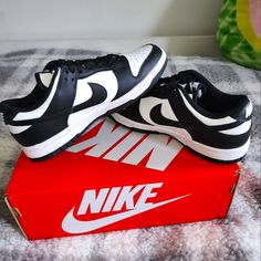 Brand New Nike Panda Sneakers. Nike Custom Sneakers With Contrast Sole, Sporty Black And White Sneakers For Sports, Black And White Sporty Sneakers For Sports, Sporty High-top Black And White Skate Shoes, Sporty Black And White Sneakers For Streetwear, Black And White Sneakers With Contrast Sole For Streetwear, Black And White Low-top Skate Shoes For Streetwear, Sporty Black And White Leather Sneakers, Casual Black And White Low-top Skate Shoes