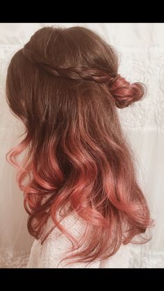 Ombre Dip Dye Hair, Red Hair With Pink Balayage, Summer Hair Balayage Brunettes, Light Brown Hair With Red Ombre, Light Pink Hair Ombre, Dyeing The Ends Of The Hair, Red Hair Pink Peekaboo, Brown And Peach Hair, Brown And Pink Hair Ombre