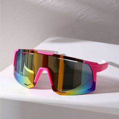 Multicolor Flat Top Sunglasses Great For Skiing, Snowboarding, Cycling Or Just To Wear Casually Orange Blue Yellow Ombr Mirror Lenses Neon Pink Statement Frame With White Details New - Perfect Condition - Never Used Plastic Material One Size Kim Kardashian Multi Futuristic Bright Summer Sun Sports Snow Apres Ski Gear Columbia North Face Nike Bike Winter Columbia Water Sports Trendy Unique Cool Rare Oakley Colorful Fun Funky Retro Blue Yellow Black White Acrylic Tiktok Vintage Back To The Future White Sunglasses For Summer Outdoor Activities, Casual Shield Sunglasses For Summer Outdoor Activities, Sporty Summer Beach Sunglasses, Red Sunglasses For Summer Outdoor Activities, Casual Shield Sunglasses For Sports In Summer, Multicolor Shield Sunglasses For Sports With Tinted Lenses, Multicolor Tinted Shield Sunglasses For Sports, Multicolor Tinted Sunglasses For Outdoor Activities, Sporty Multicolor Anti-reflective Sunglasses