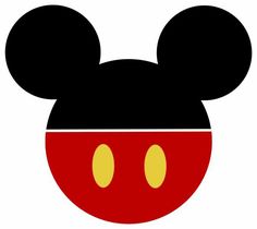 a mickey mouse head with yellow eyes and black ears, on a white background in the shape of a red circle