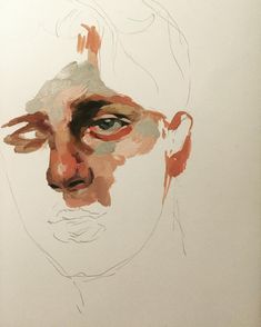 a painting of a man's face with one eye open