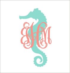 the monogrammed seahorse is shown in pink and aqua