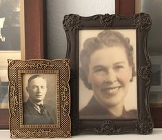 an old photo is next to a framed photograph