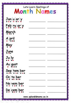 printable months of the year worksheet for kids to practice their spelling skills