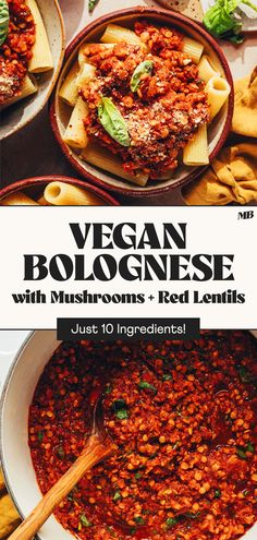 vegan bologinese with mushrooms, red lentils and just 10 ingredients