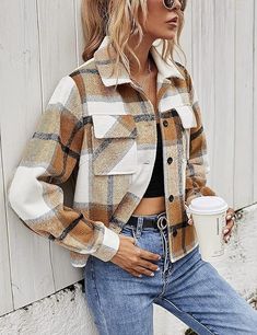 Cropped Plaid Jacket, Plaid Jacket Outfit, Plaid Winter Jacket, Christmas Wishlist 2022, Dress Code Outfits, Plaid Jacket Women, Checkered Jacket, Amazon Fashion Finds, Pockets Fashion