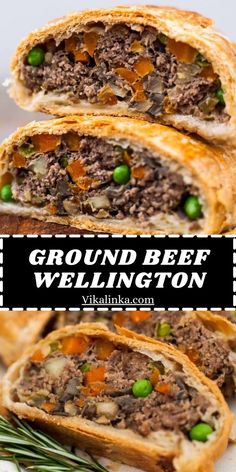 ground beef wellington with peas and carrots