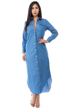 shirt dress front button , long sleeves Model size small 5'8" 36-26-38 Measurement: Bust 34 inch, Waist 35 inch, Length 54 inch Denim Vests, Womens Fashion Jeans, Elegant Moments, Designer Jumpsuits, Lace Side, Costume Collection, Leather Denim, Designer Shorts, Designer Jeans