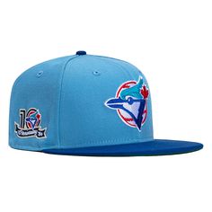 the toronto blue jackets'new era 59fifty fitted hat is shown in light blue