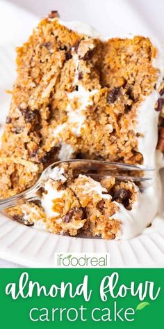 a piece of carrot cake on a white plate with a fork