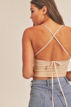 Halter mesh crop top with back lace up detail. FABRIC & FIT: Model is wearing size Small. Boho Fashion Summer, Mesh Crop Top, Halter Crop Top, Start Now, Boho Summer, Backless Dress, Camisole Top, Summer Fashion, Crop Top