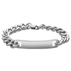 * 925s sterling silver construction
 * Rhodium plated for scratch and tarnish resistance Anchor Bracelet, Wide Bracelet, Id Bracelets, Engraved Bracelet, Leather Cuffs Bracelet, Paracord Bracelets, Sterling Silver Mens, Bracelet Collection, Colorful Bracelets