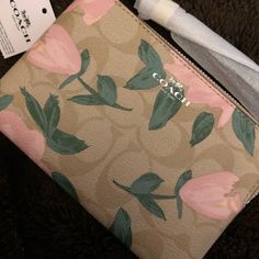 Sale!!! Nwt Coach Gorgeous Floral Wristlet!! Measures Approximately 6.5” In Length & 4” In Height- Price Firm Beige Rectangular Wristlet For Spring, Rectangular Beige Wristlet For Spring, Coach Cream Bag As Gift, Coach Spring Pouch Wallet, Coach Cream Bag For Gift, Coach Cream Bag Perfect For Gifts, Coach Pouch Wallet For Spring, Cream Coach Bag As Gift, Beige Rectangular Coach Clutch