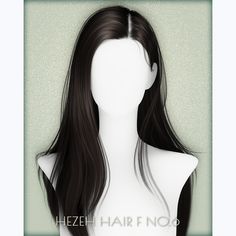 a white mannequin with long black hair on it's head and text that reads, hezeh harf no d