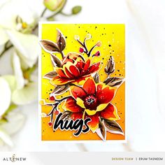 a close up of a card with flowers on it