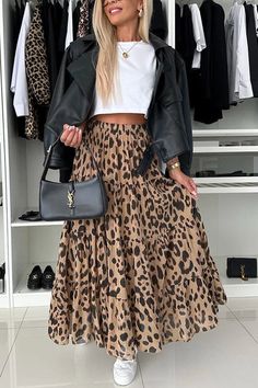 Layered Maxi Skirt, Leopard Print Skirt, Embroidered Lace, Printed Skirts, Cropped Tank Top, Crop Tank, Ankle Length, Fitness Fashion, Maxi Skirt