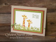 a card with two giraffes on it and thank you for the big time