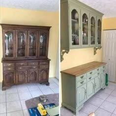 before and after pictures of an old hutch turned into a dining room china cabinet