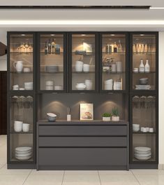 an image of a kitchen setting with glass cabinets