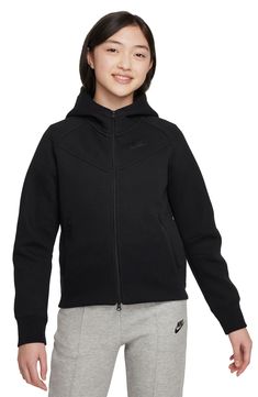 Designed to keep your kiddo warm without weighing them down, this tech fleece hoodie features front zip pockets to keep essentials and snacks secure. 53% cotton, 47% polyester Machine wash, line dry Imported Cheat Code, Nike Sportswear Tech Fleece, Tech Fleece Hoodie, Girls Sportswear, Tech Hoodie, Kids Sportswear, Nike Design, Black Sportswear, Nike Fleece