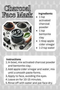 Purify your skin with this powerful charcoal face mask. Perfect for drawing out impurities and achieving a clear complexion! Baking Soda Mask, Face Mask Ingredients, Skincare Stuff, Charcoal Clay Mask, Charcoal Face Wash